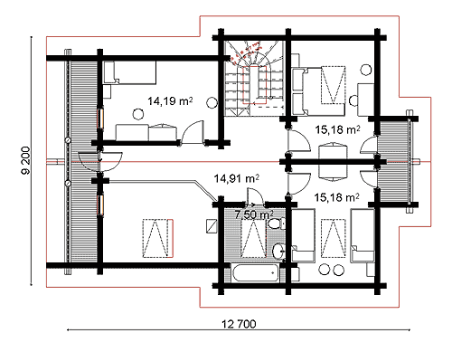 The project of log house D160.  First  floor plan.