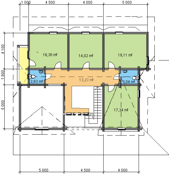 Проект двухэтажной гостиницы из оцилиндрованного бревна D360.  План 2 этажа