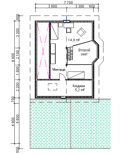 The project of frame house D80.  First  floor plan.