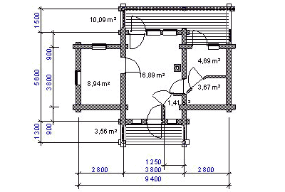 The project of loghouse D90.  Ground floor plan.